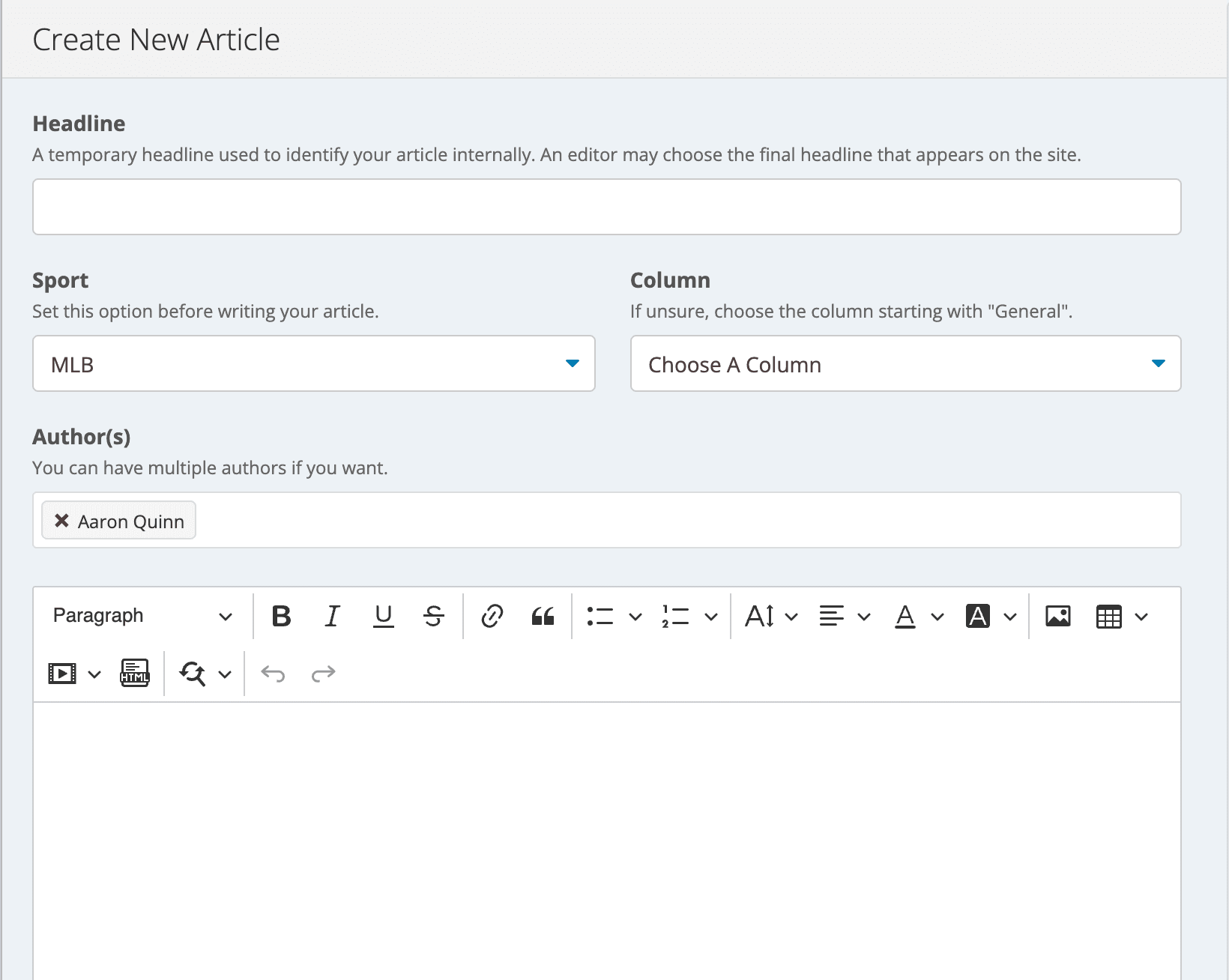 Screenshot of Custom Article CMS